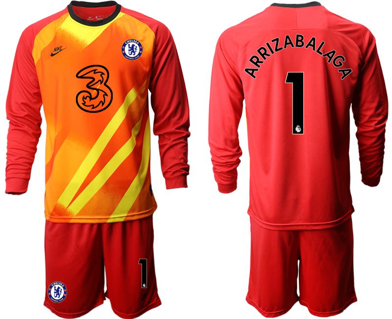 Men 2020-2021 club Chelsea red goalkeeper long sleeve #1 Soccer Jerseys->chelsea jersey->Soccer Club Jersey